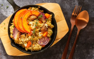 Hafer-Bowl mit Kürbis und Pilzen