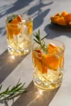Nach der Mazeration: Orangen Shrub mit Orangenscheiben und Rosmarin